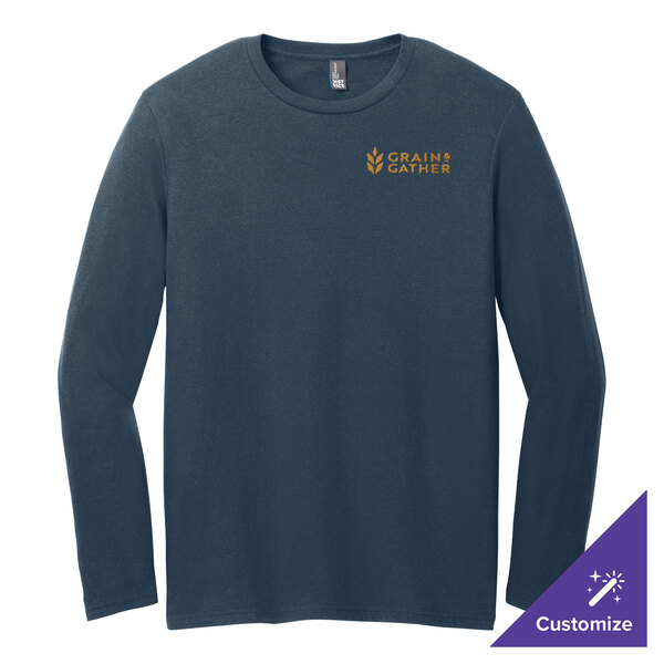 A District New Navy long sleeve t-shirt with a gold logo.