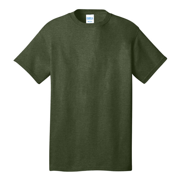 A Port & Company olive drab green heather short sleeve t-shirt.
