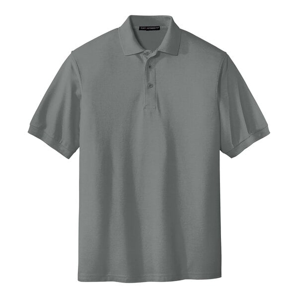 A Port Authority Cool Gray Silk Touch Pique Polo Shirt.