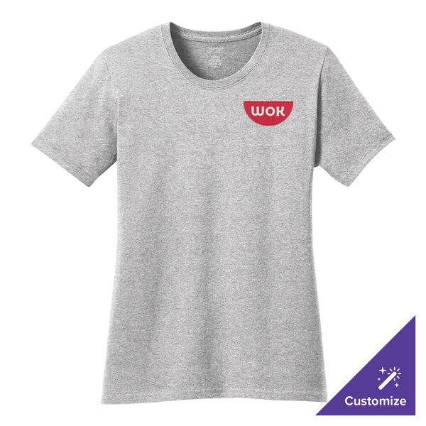 A Port & Company women's grey short sleeve t-shirt with a logo on it.