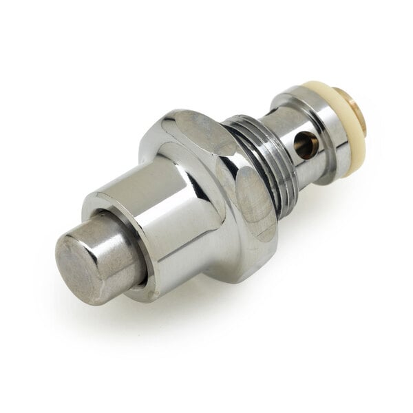 A chrome plated metal T&S valve pedal assembly bonnet.