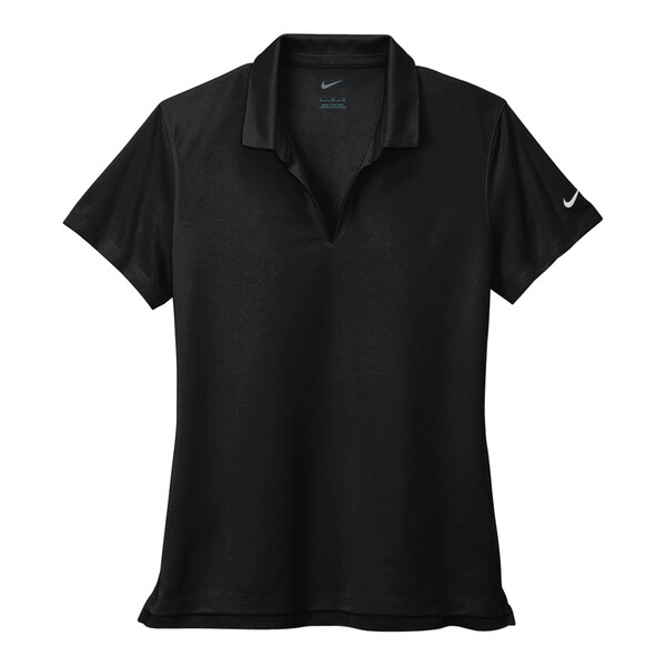 A black Nike polo shirt with a white swoosh.
