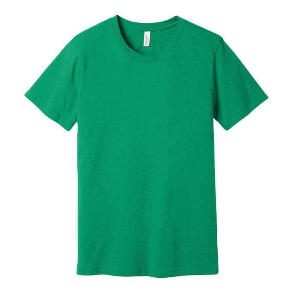 A heather kelly green Bella + Canvas unisex t-shirt.