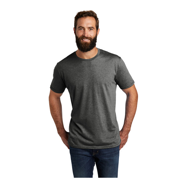 A man with a beard wearing an AllMade Terrain gray customizable t-shirt.