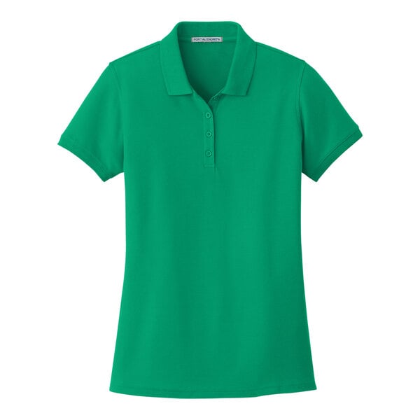 A Port Authority bright kelly green polo shirt.