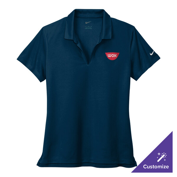 A Nike navy blue women's polo shirt with a logo on it.