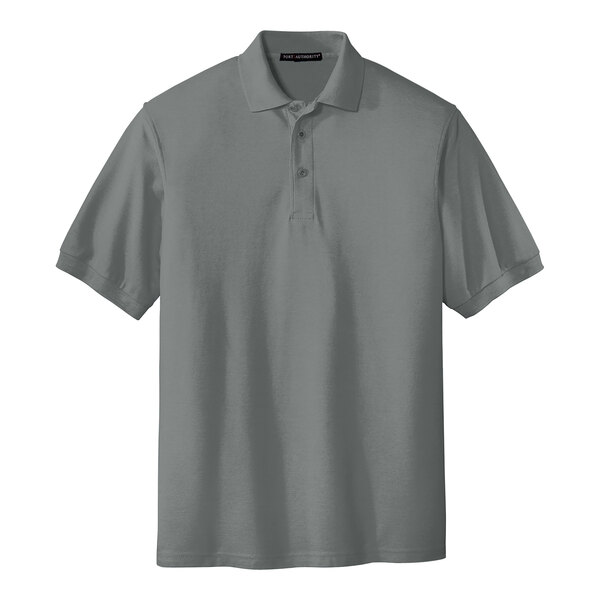 A Port Authority Cool Gray short sleeve polo shirt.