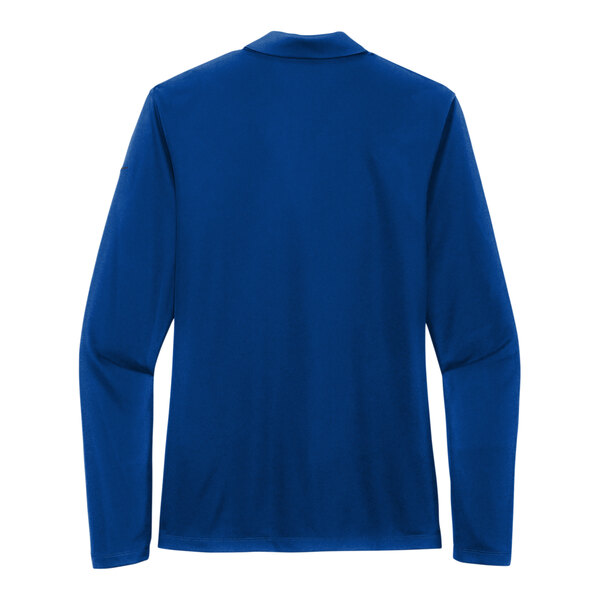 A women's blue long sleeve polo shirt.