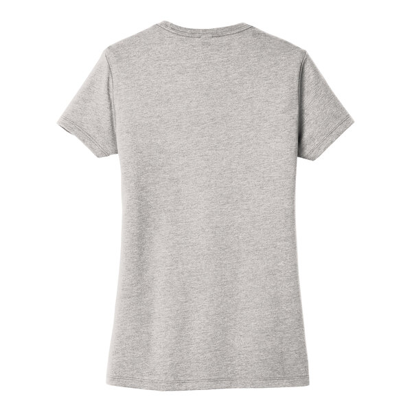 A District women's light heather grey short sleeve t-shirt.
