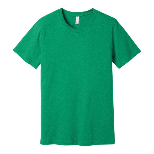 A heather kelly green Bella + Canvas unisex t-shirt.