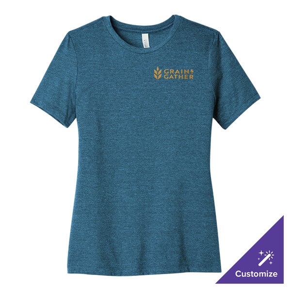 A Bella + Canvas women's heather deep teal t-shirt with a logo on it.
