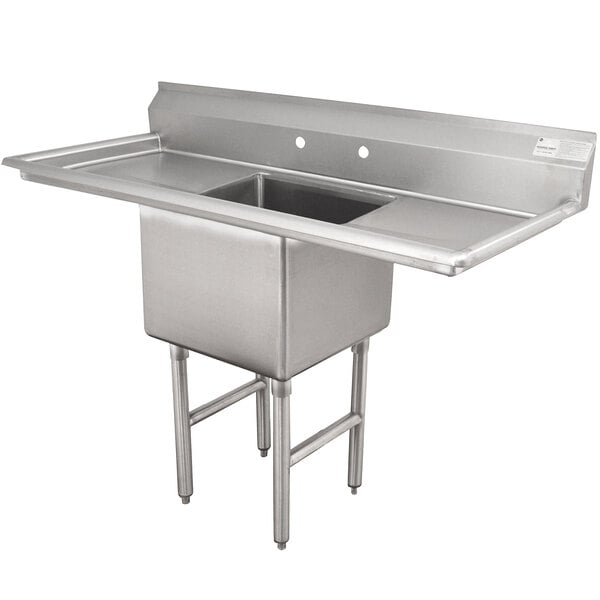 An Advance Tabco stainless steel commercial sink with two drainboards.