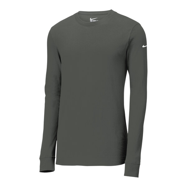 A Nike anthracite long sleeve shirt with a white swoosh on the front.