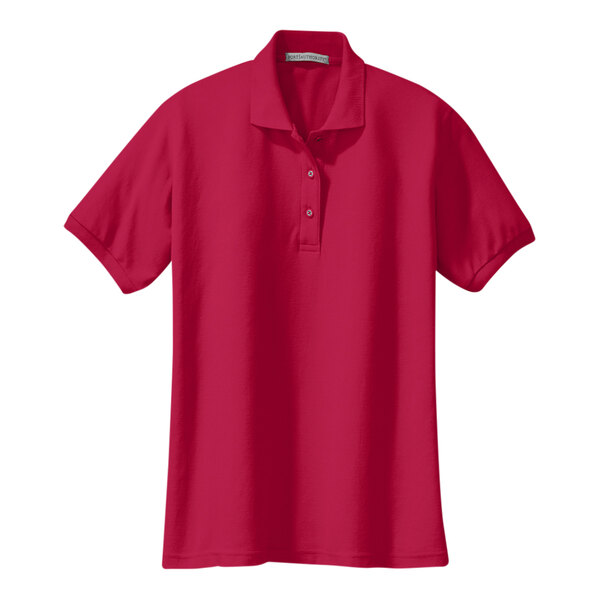 A red Port Authority ladies' polo shirt.