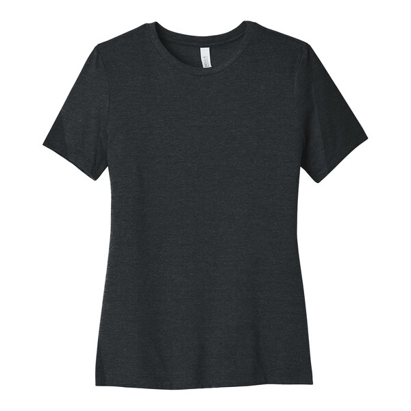 A dark gray heather women's customizable short sleeve t-shirt.