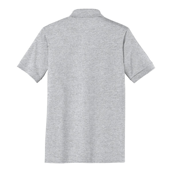 A grey Port & Company polo shirt on a white background.