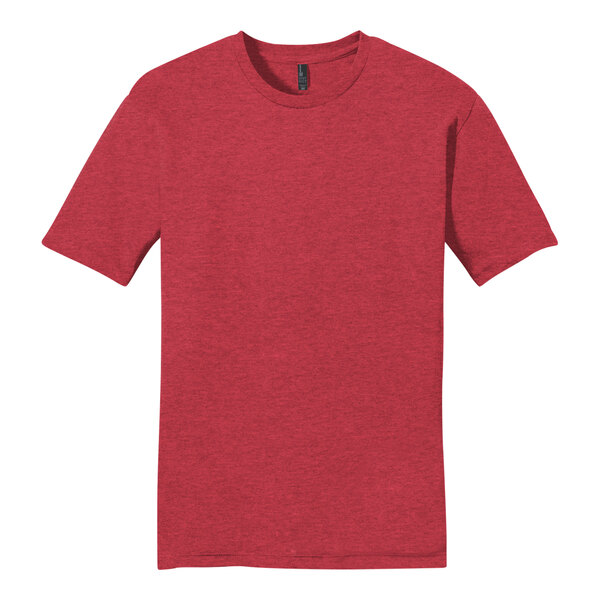 A District red heathered t-shirt with a black tag.