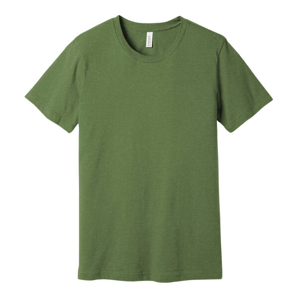 A Bella + Canvas unisex heather green t-shirt.