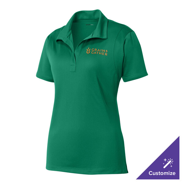 A Sport-Tek extra large women's Kelly green polo shirt with a logo on it.