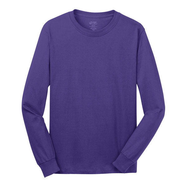 A Port & Company purple long sleeve t-shirt.