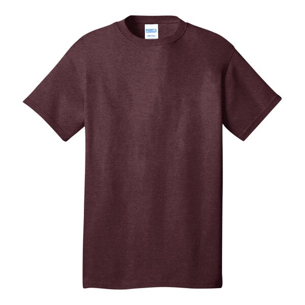 A maroon Port & Company t-shirt.