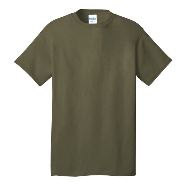 A Port & Company olive green short sleeve t-shirt.