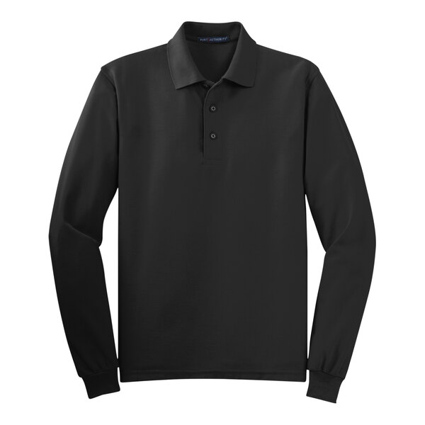 A black Port Authority® long sleeved polo shirt.
