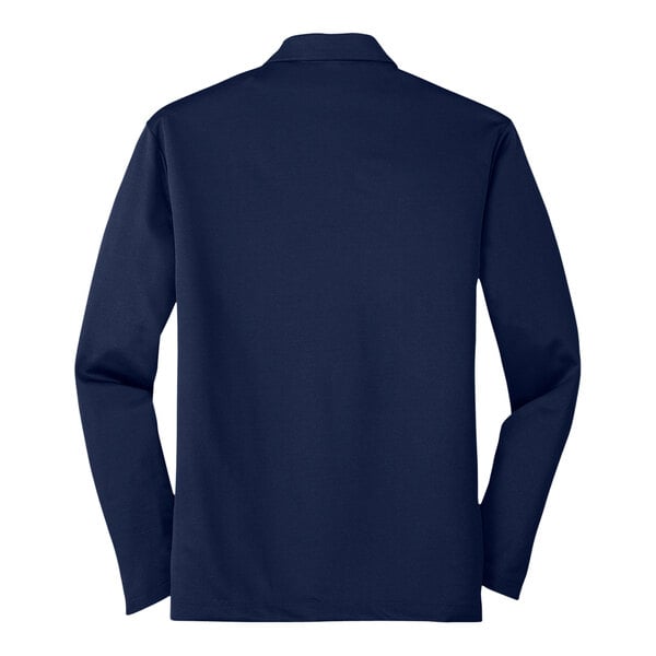 A navy Port Authority long sleeve polo shirt.