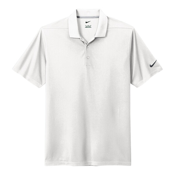 A white Nike polo shirt with a Nike swoosh logo.