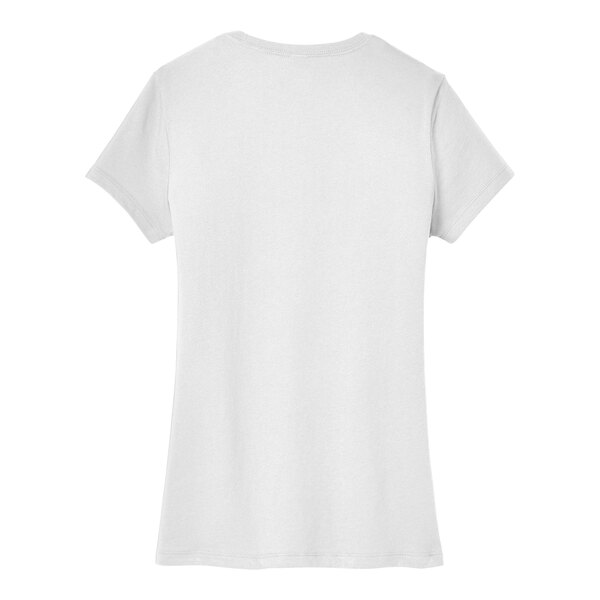 A District white short sleeve t-shirt for women with a small logo on the front.