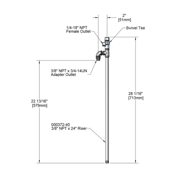 A diagram of a T&S 24" riser assembly with swivel tee.