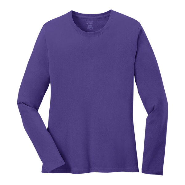 A purple Port & Company long sleeve T-shirt for women.