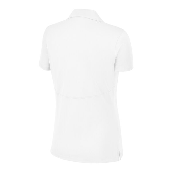 A back view of a Sport-Tek women's white short sleeve polo shirt.