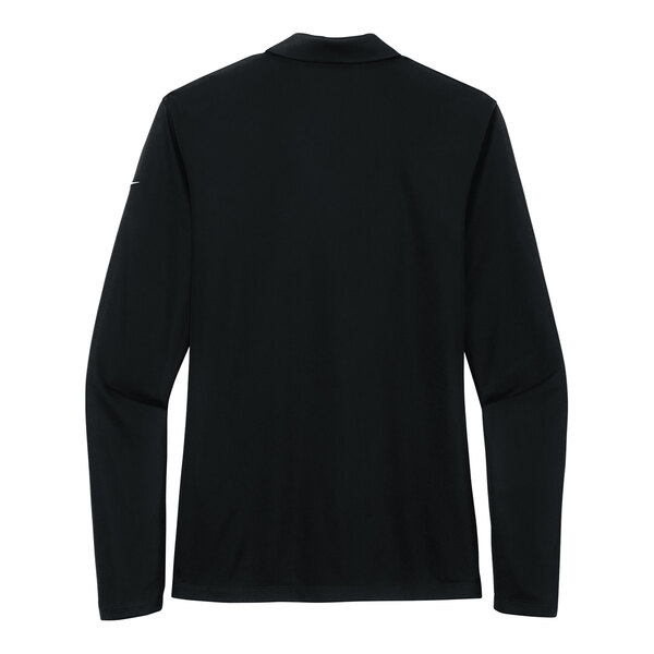 A back view of a black long sleeve Nike polo shirt.