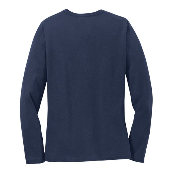 A Port & Company women's long sleeved navy blue shirt.