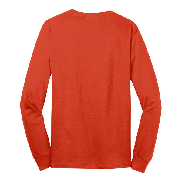 A Port & Company orange long sleeve T-shirt.