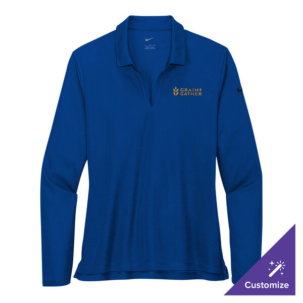 A blue Nike women's long sleeve polo shirt.