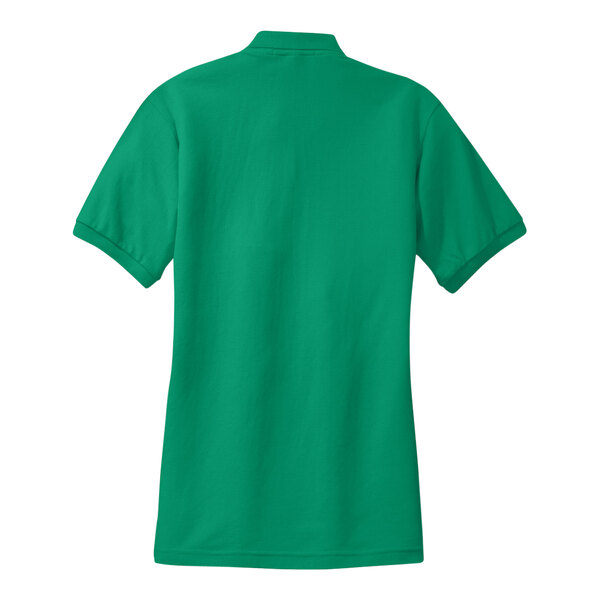 A Port Authority Kelly green polo shirt for women.