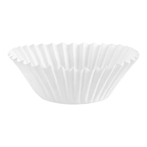 A white paper fluted mini baking cup.