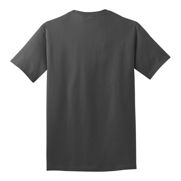 A back view of a Port & Company coal gray short sleeve T-shirt.
