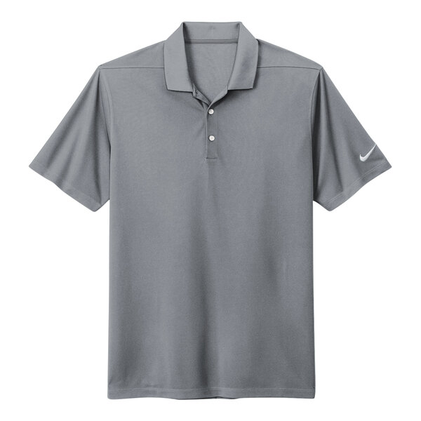A grey Nike polo shirt with a white Nike swoosh on the sleeve.