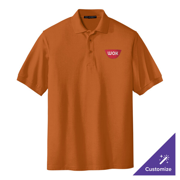 A Texas orange Port Authority polo shirt with a UW logo on it.