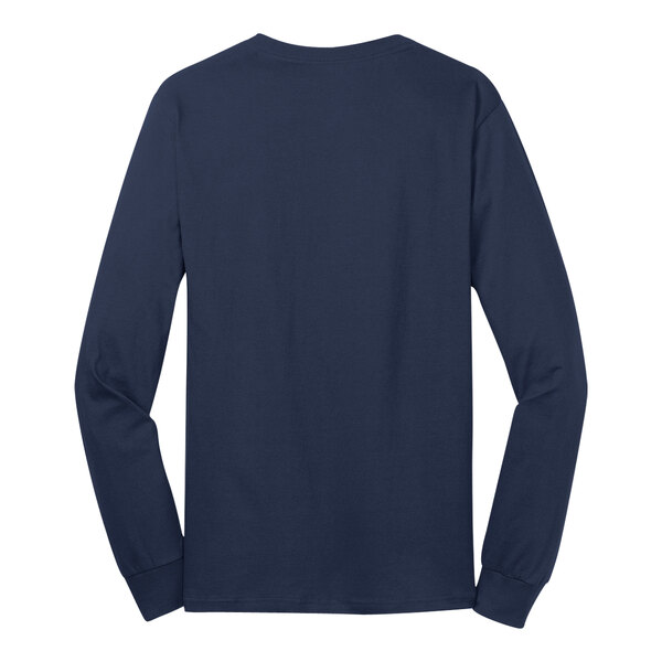 A navy Port & Company long sleeve T-shirt.