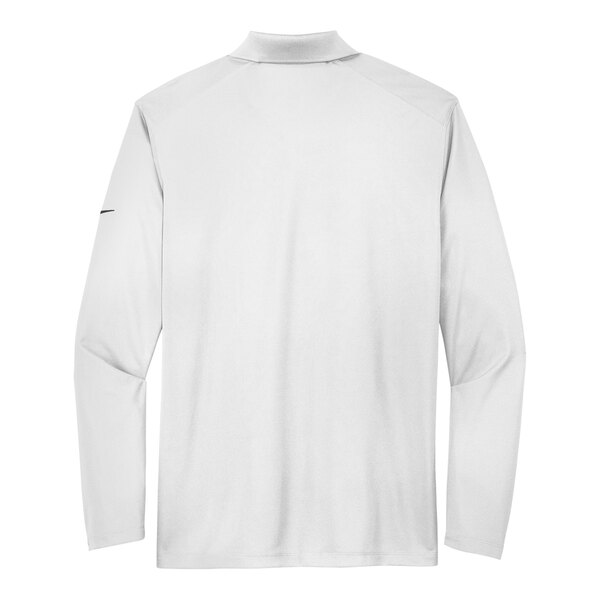 A white Nike polo shirt with a Nike logo on the front.
