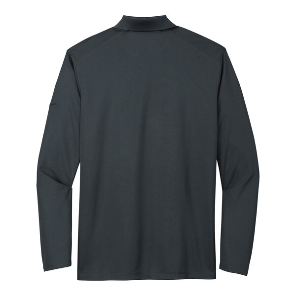 The back of a men's black short sleeve polo shirt.