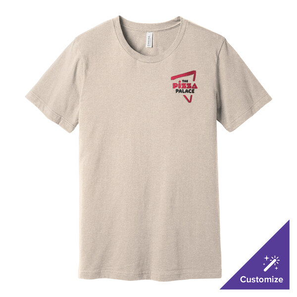 A Bella + Canvas heather dust t-shirt with a logo on it.