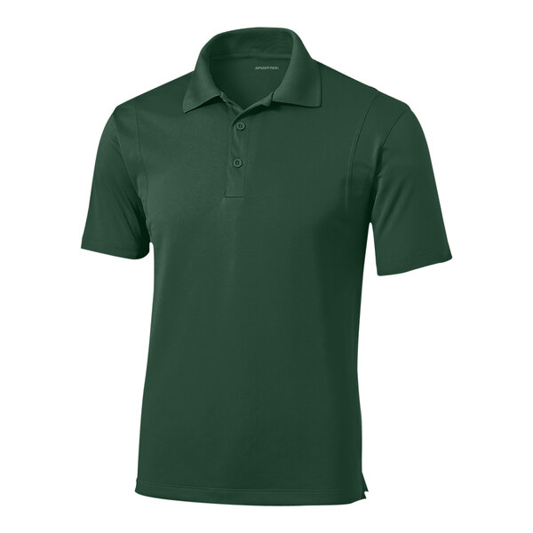 A forest green Sport-Tek polo shirt with a collar.