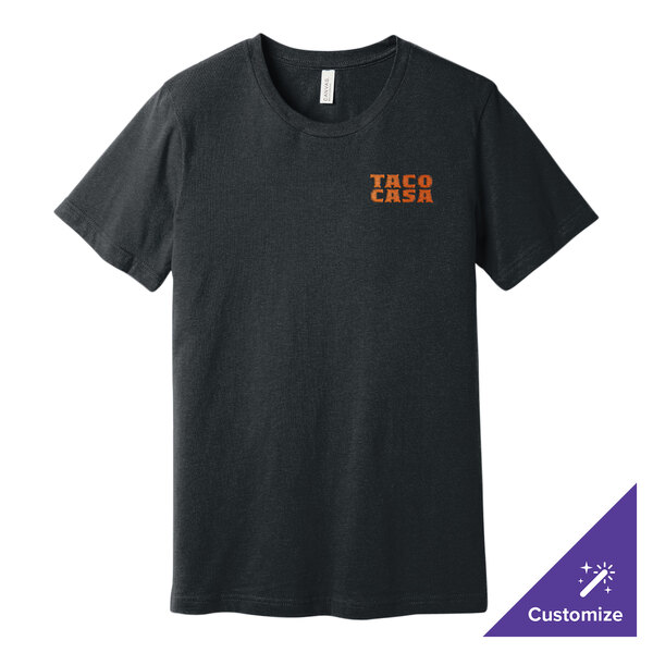 A dark gray heather Bella + Canvas t-shirt with orange and white text that says "Pickle"