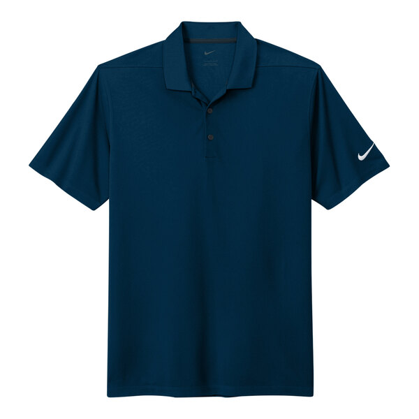 A blue Nike Dri-Fit polo shirt with a white swoosh on the sleeve.