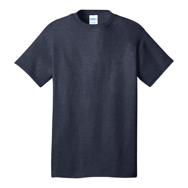 A dark blue Port & Company t-shirt with a white label.
